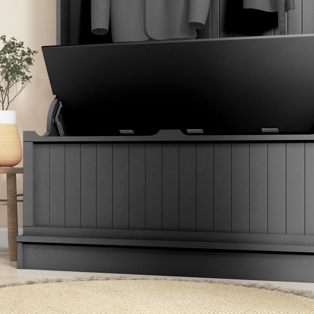 Appendiabiti con Panca Portascarpe e 5 Ganci ¨C Xylo ¨C Nero Moderno 96x34x179,7 cm
