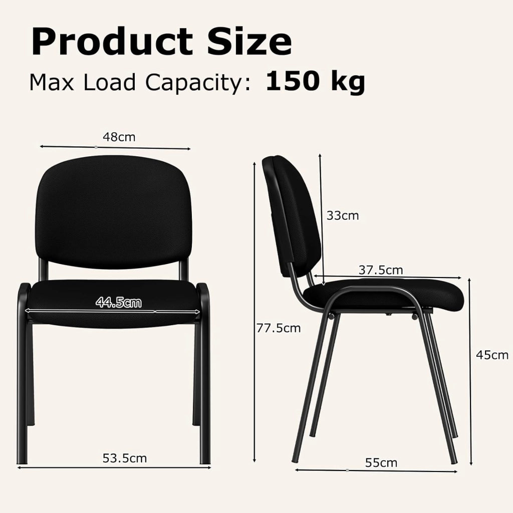 Set di 5 Sedie Impilabili da Ufficio, Ergonomiche con Seduta e Schienale Imbottiti, Telaio in Metallo, Carico 150 kg, per Sala d'Attesa e Ufficio