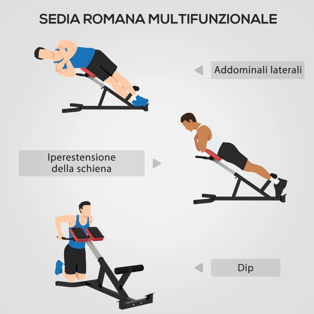 Sedia Romana ad Altezza Regolabile con Imbottitura Spessa, in Acciaio e PU, 126x70x67-84 cm, Nera