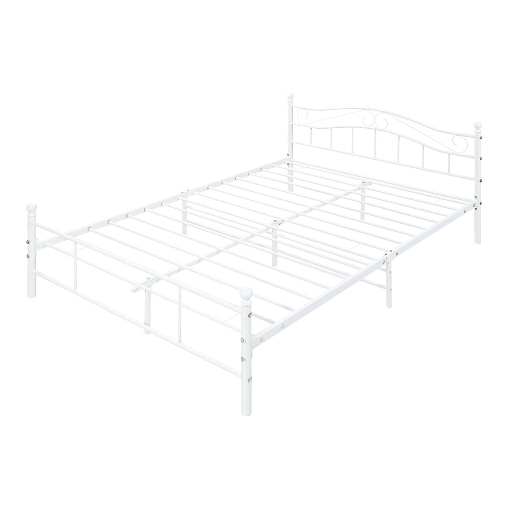 Letto Matrimoniale Florenz in Acciaio con Testiera Alta Decorativa 160 x 200 cm Bianco [en.casa]