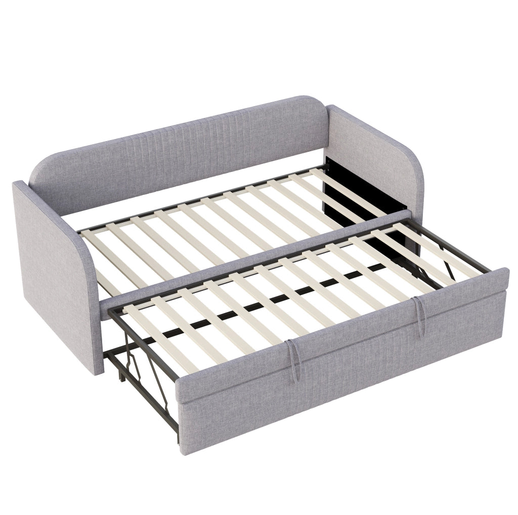 Letto imbottito trasformabile 90x190/180x190 cm in tessuto grigio chiaro