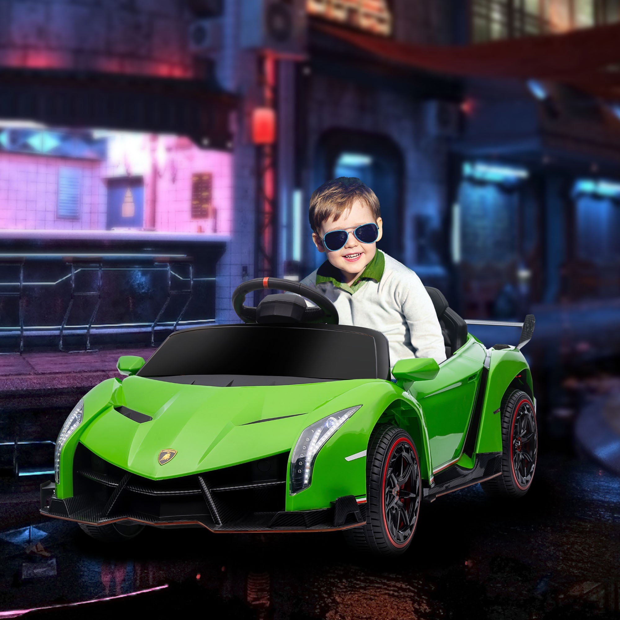 Macchina Elettrica per Bambini 12V con Licenza Lamborghini Veneno Verde