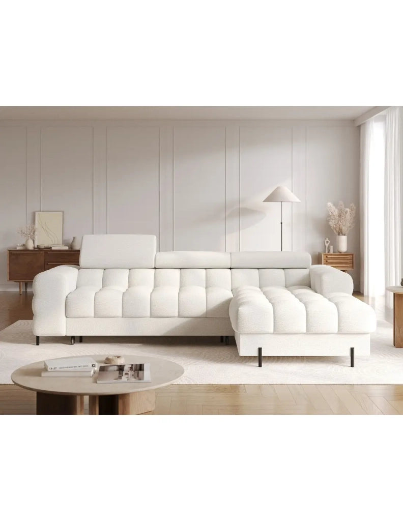 Divano ad angolo destro convertibile Bianco stile contemporaneo 285x99x181cm FILTRO
