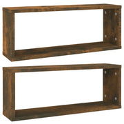 2 pz Mensole Parete | Mensola sospesa Cubo Rovere Fumo 80x15x26,5cm in Multistrato