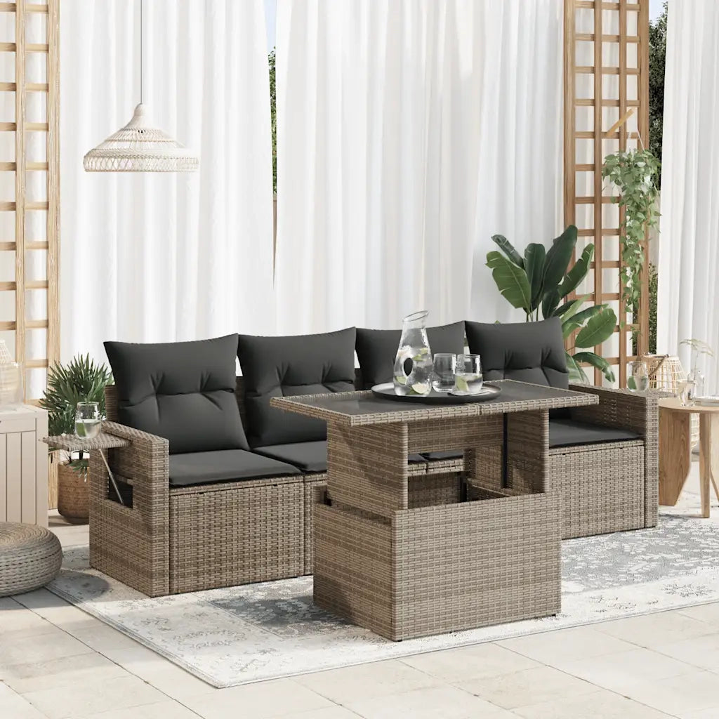 Set Divano da Giardino 5 pz con Cuscini Grigio in Polyrattan 3326401