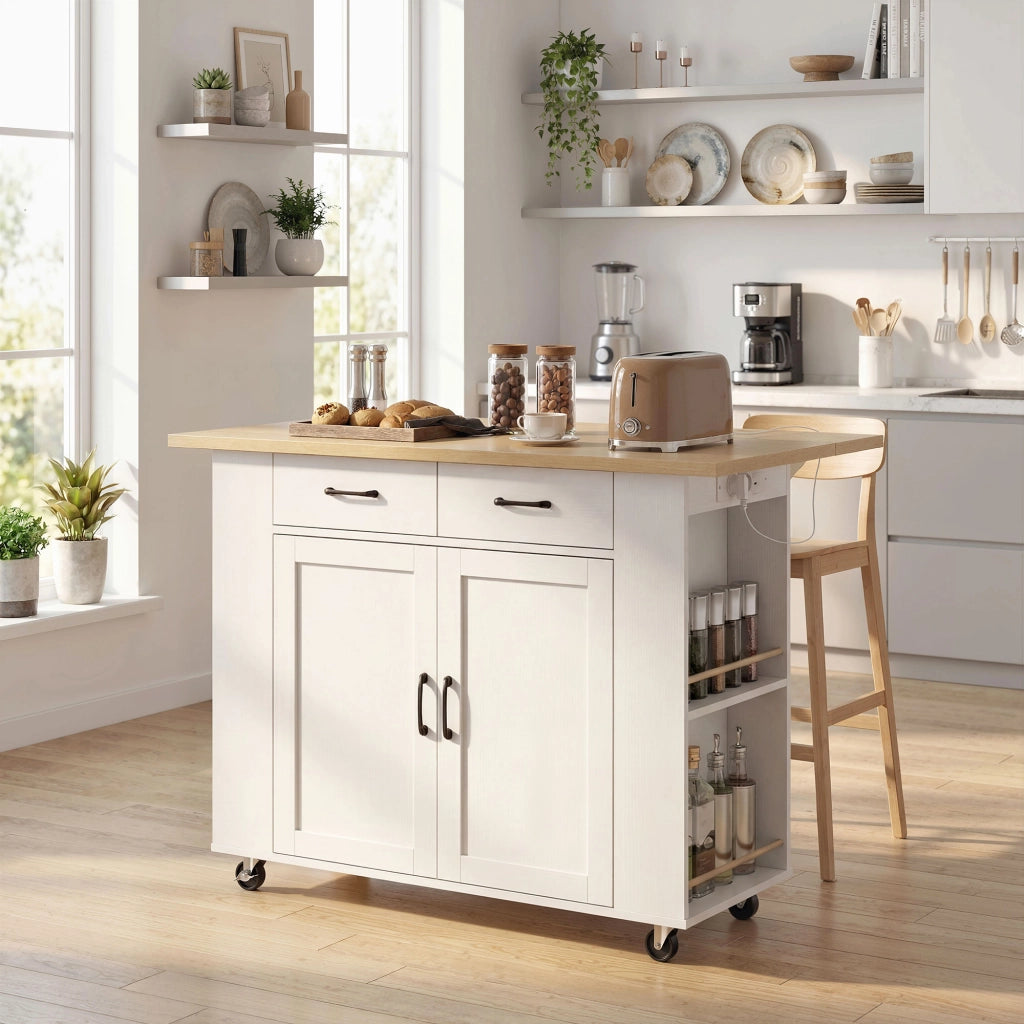 Carrello Cucina con Tavolo Pieghevole ¨C Zephmum ¨C Bianco 2 Cassetti