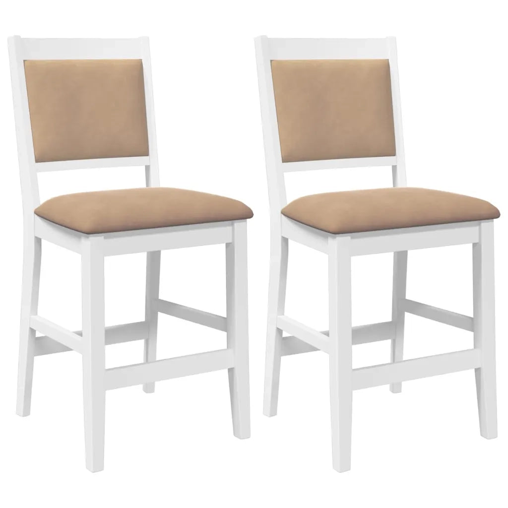 Sgabelli da Bar con Cuscini 2 pz Bianco Legno Massello di Hevea