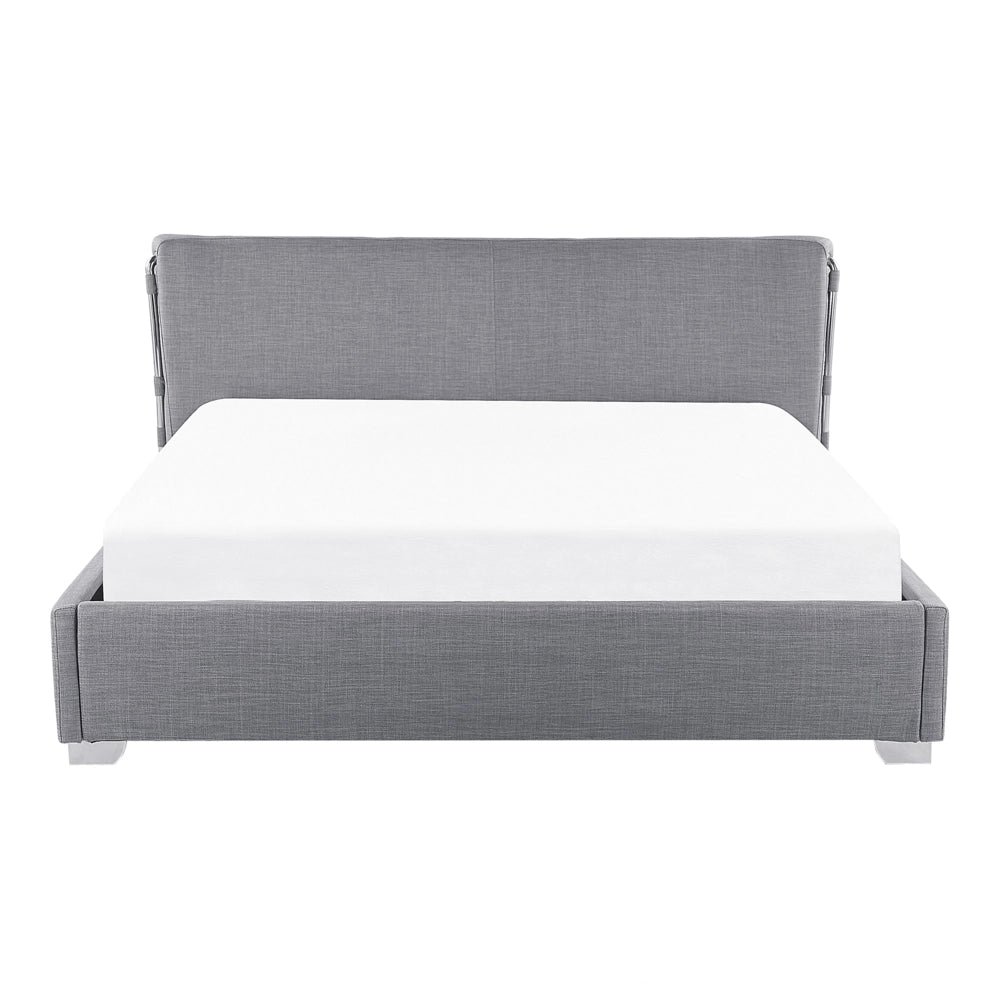 Letto in Tessuto Grigio con Testiera Curva Rete a Doghe 140 x 200 cm