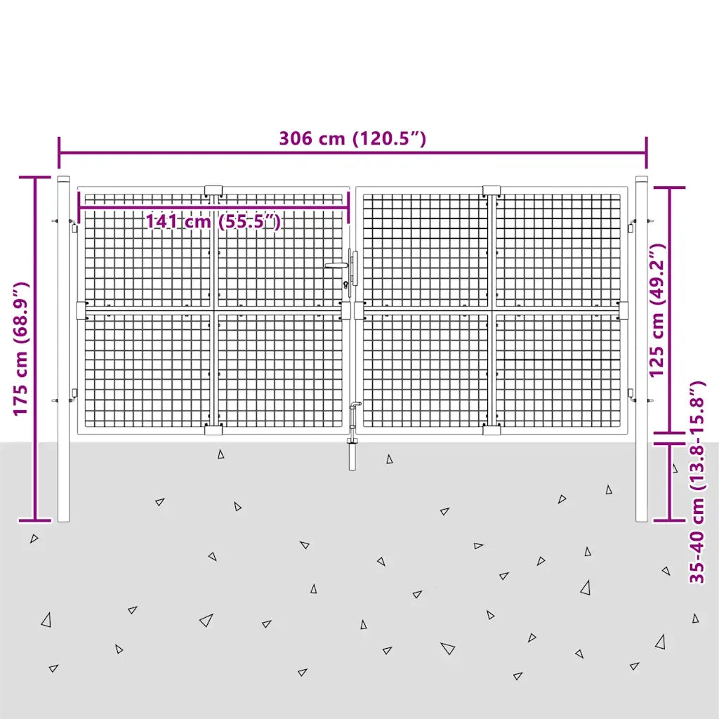 Cancello da Giardino in Rete Antracite 300x125 cm in Acciaio Zincato 154530