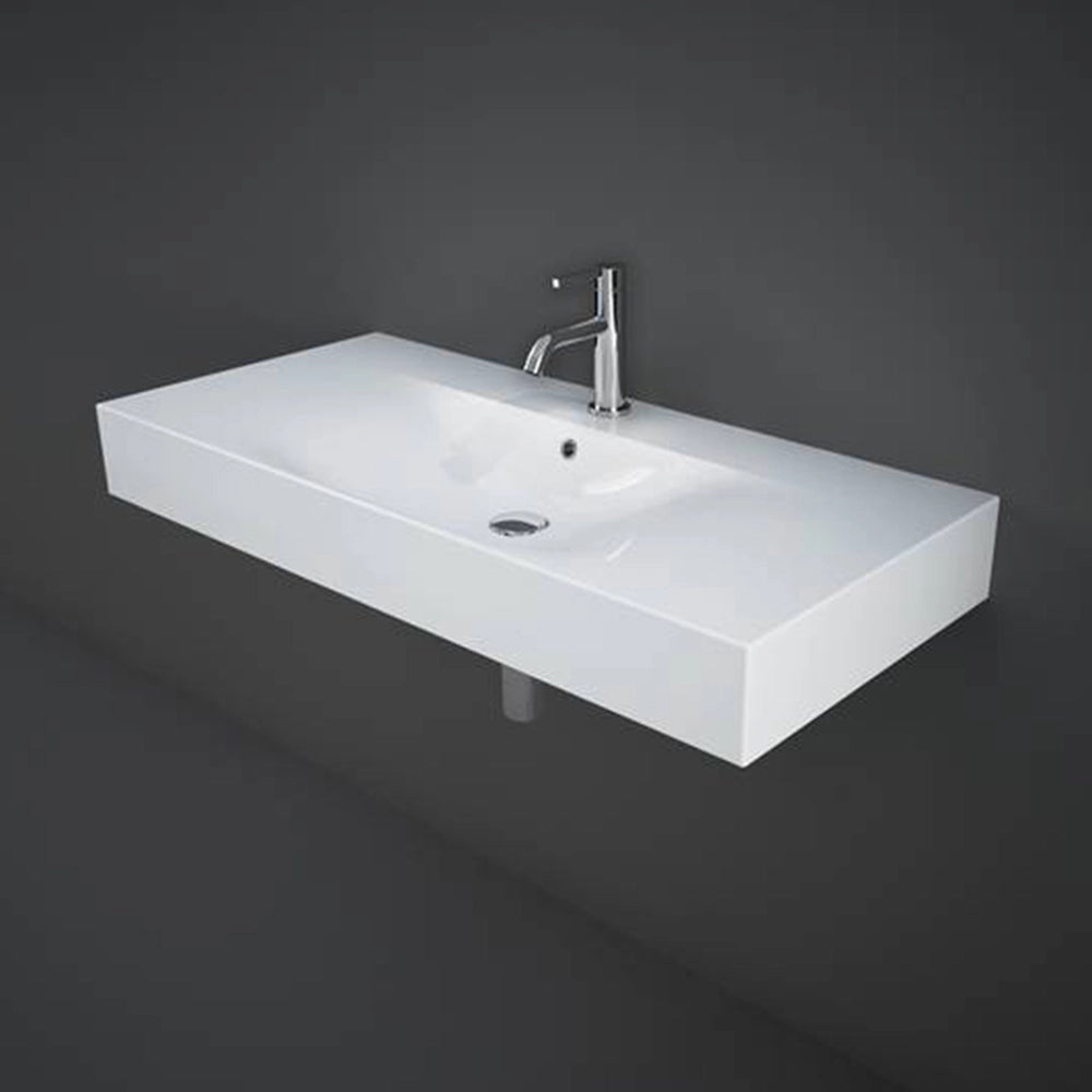 Lavabo sospeso 100cm in ceramica bianca Rak Des