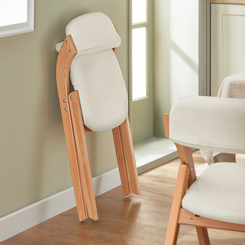 SoBuy FST92-Wx2, Sedia Pieghevole in Legno Set da 2 Poltrona Imbottita da Cucina, Sedie da Interno per Ufficio, Balcone, Giardino - Sedie Pieghevoli Salvaspazio Richiudibili in Faggio, Bianco