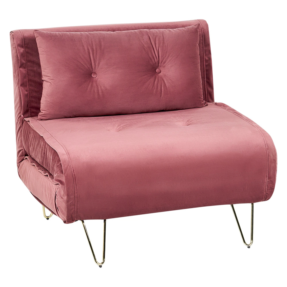 Divano letto 1 posto in velluto rosa con cuscino e gambe in metallo dorato pieghevole senza braccioli dorato glamour
