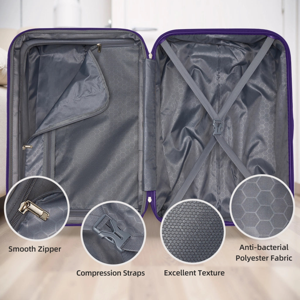 Set valigie rigide espandibile con lucchetto combinato e borsa weekender in ABS viola scuro