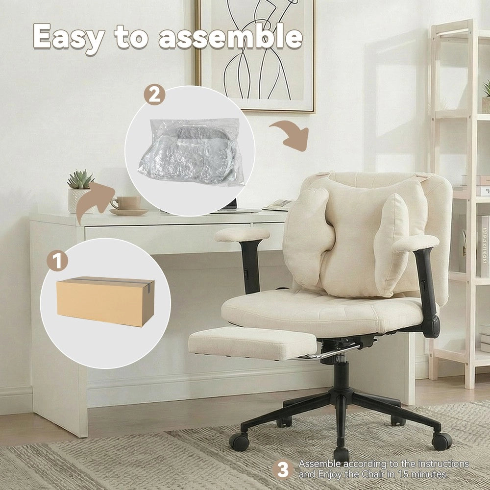 Sedia da Ufficio Girevole con Poggiapiedi e Braccioli ¨C MINIMAL ¨C Beige, Regolabile in Altezza