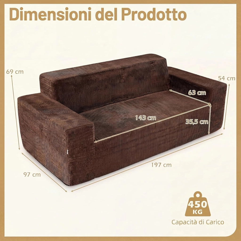 Divano Letto 3 Posti, Divano in Tessuto di Velluto Morbido con Comodi Braccioli, Rivestimento Sfoderabile e Lavabile, Base Antiscivolo, per Soggiorno, Camera da Letto, senza Installazione