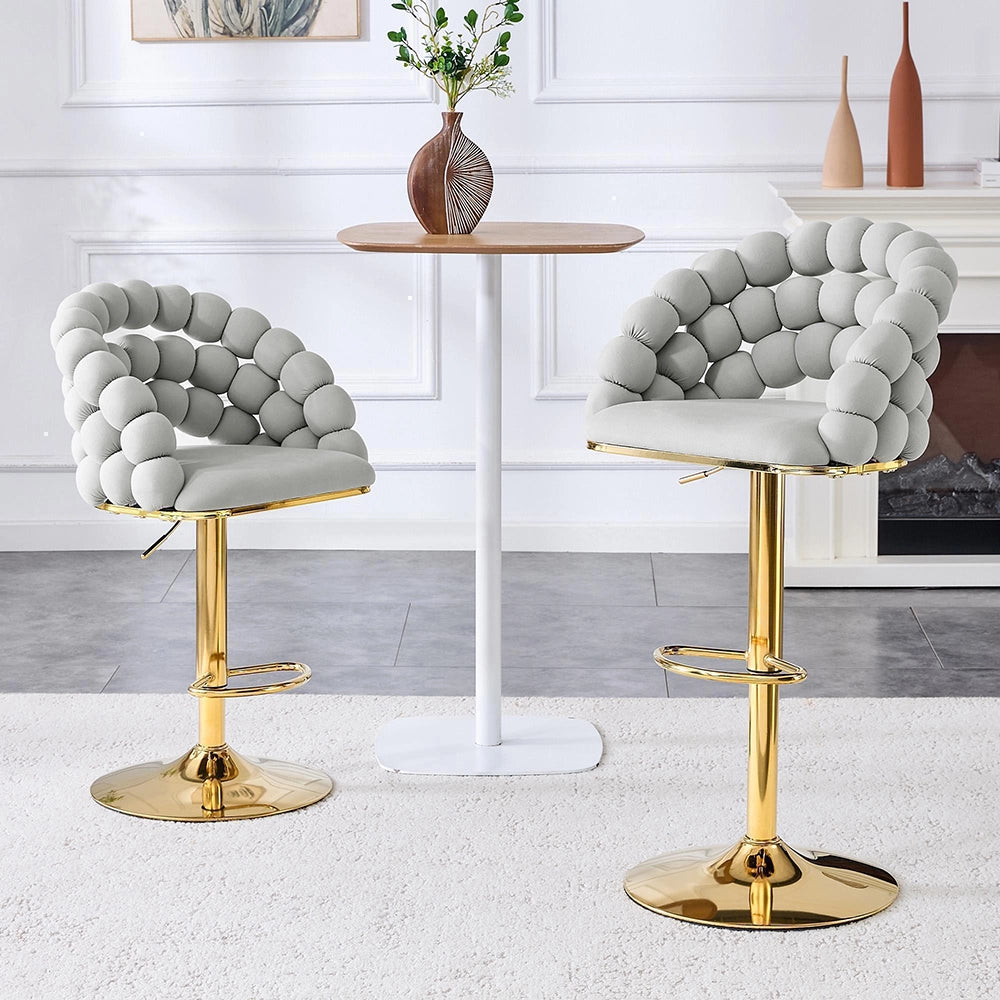 Set 2 sgabelli bar - Xylo - velluto grigio chiaro gambe dorate