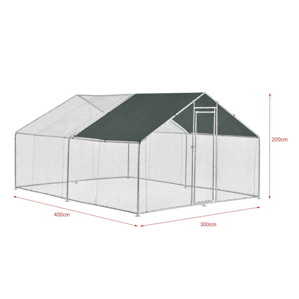 Box voliera per animali da esterno con serratura telaio in acciaio zincato 3 x 4 x 2 m argento verde scuro 03_0005141