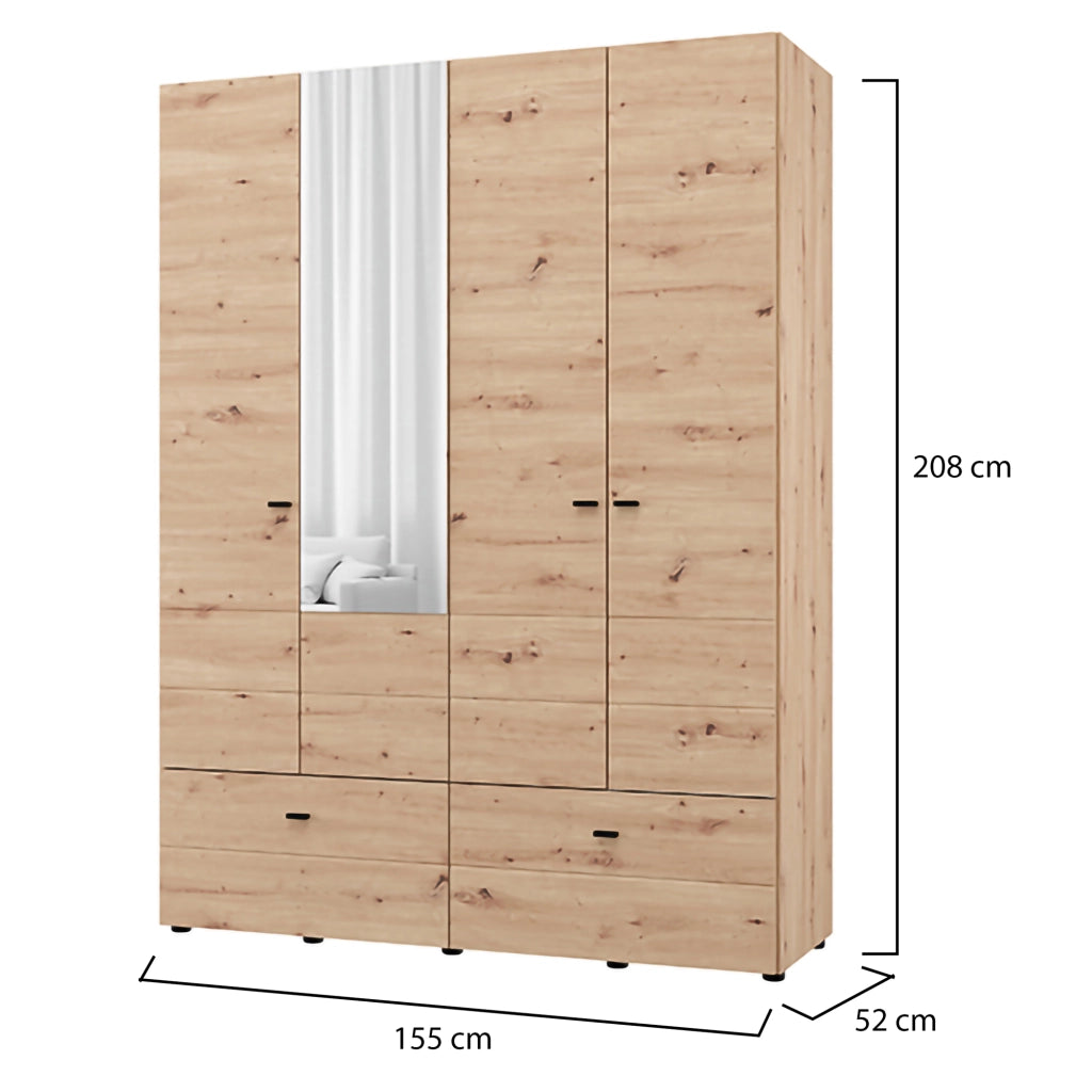 Armadio Camera da Letto Spigno, Guardaroba Grande 2 Ripiani, 155x208h cm Marrone Rovere Nodi