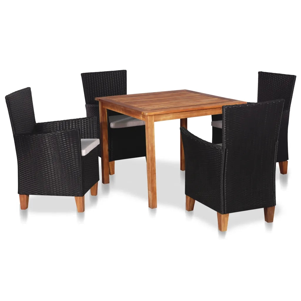 Set da Pranzo da Giardino 5 pz in Polyrattan Nero e Marrone