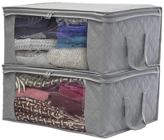 Tas di stoccaggio pieghevole con chiusura a cerniera - Borse di stoccaggio per abbigliamento - Borsa di stoccaggio per coperte - 2 pezzi - Materiale respirante