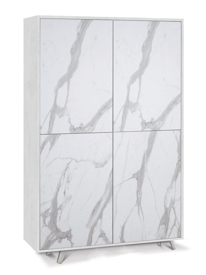 Mobile Multiuso 4 Ante 107x169x41 cm Ossido Bianco/Marmo Calacatta