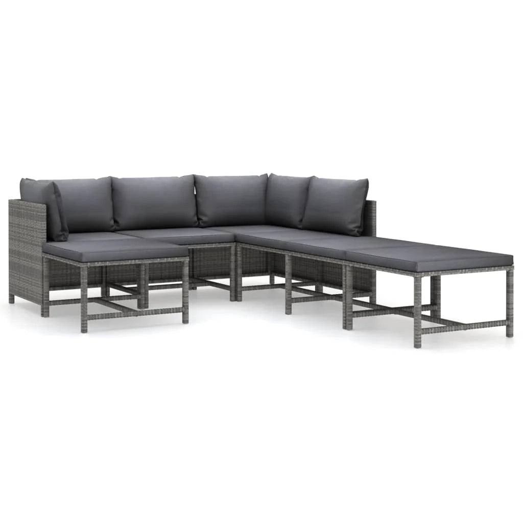 Set di mobili da giardino mobili da esterno 7 pezzi con cuscini resina intrecciata grigia 02_0017269