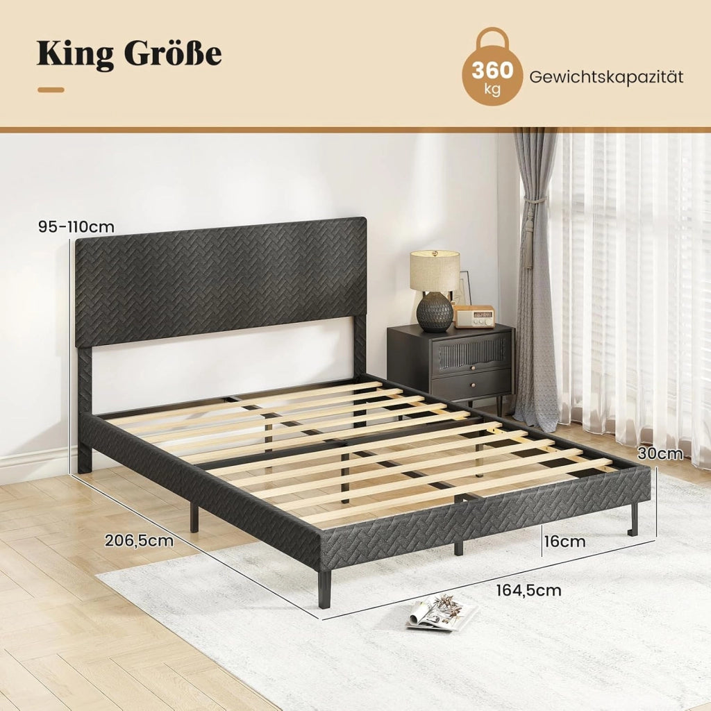 Telaio letto imbottito con testiera regolabile in altezza, robusto telaio in metallo, portata fino a 360 kg, struttura con supporto per doghe in legno per camera da letto (160 x 200 cm)