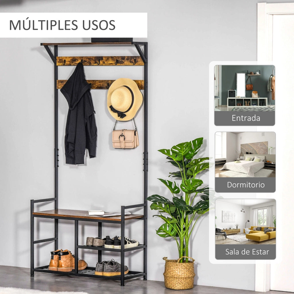Appendiabiti con scaffali e ganci ¨C zephmum ¨C 84x34,5x180 cm colore nero marrone stile industriale