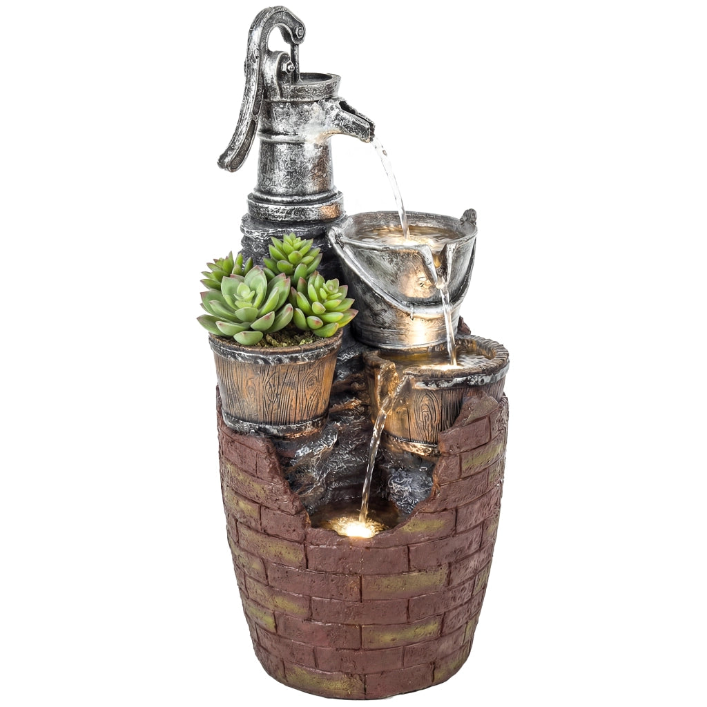 Fontana Rustica 4 Livelli con LED e Pompa ¨C Zephmum ¨C Grigio 34x31x76 cm