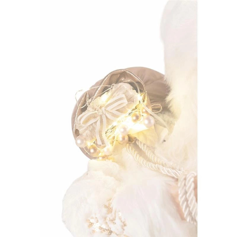 BABBO NATALE A PUPAZZO COLORE ORO BIANCOCON SACCO E 12 LED H62 CM