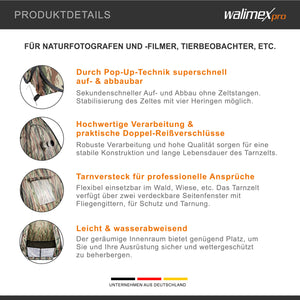 tenda mimetica pop-up per fotografia naturalistica e osservazione della fauna - 1100 x 1100 x 1400 mm - Rapido da montare e smontare con finestre laterali e borsa di trasporto, tenda