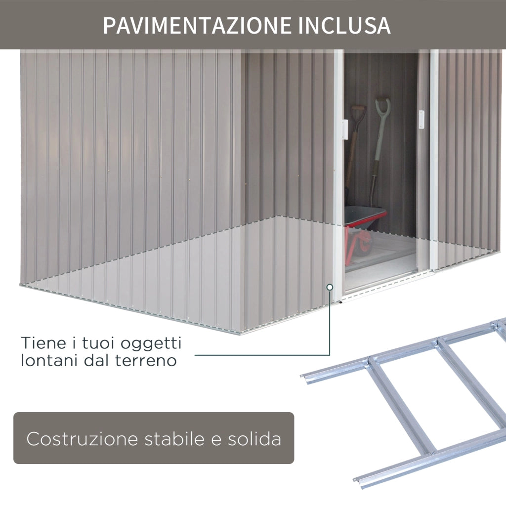 Casetta Box da Giardino in Lamiera Grigia 277x191x192 cm
