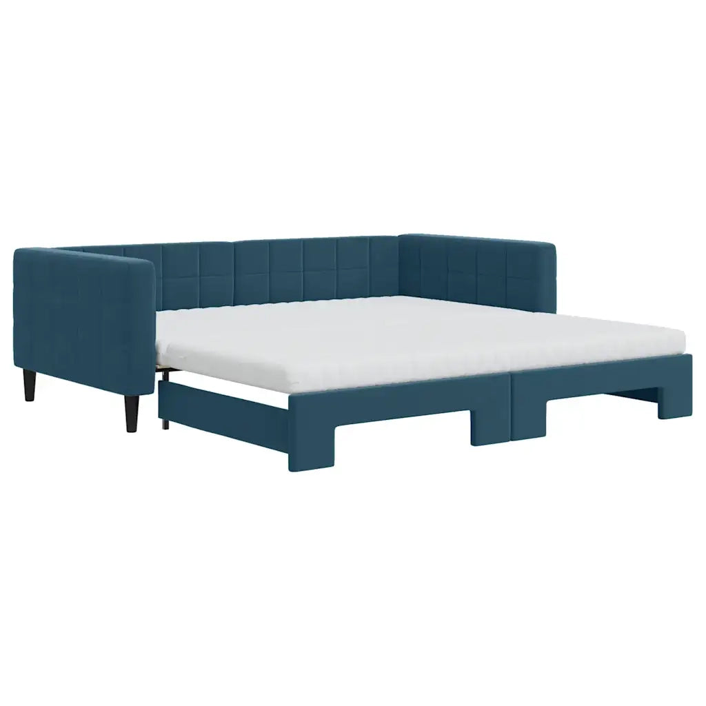 Divano Letto Estraibile con Materassi Blu 100x200 cm Velluto