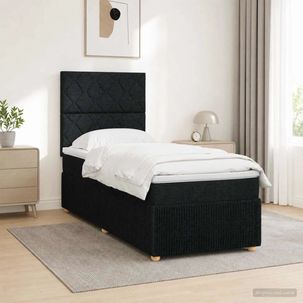Letto Box Spring LED con Materasso Nero 80 x 200 cm Tessuto 3455736