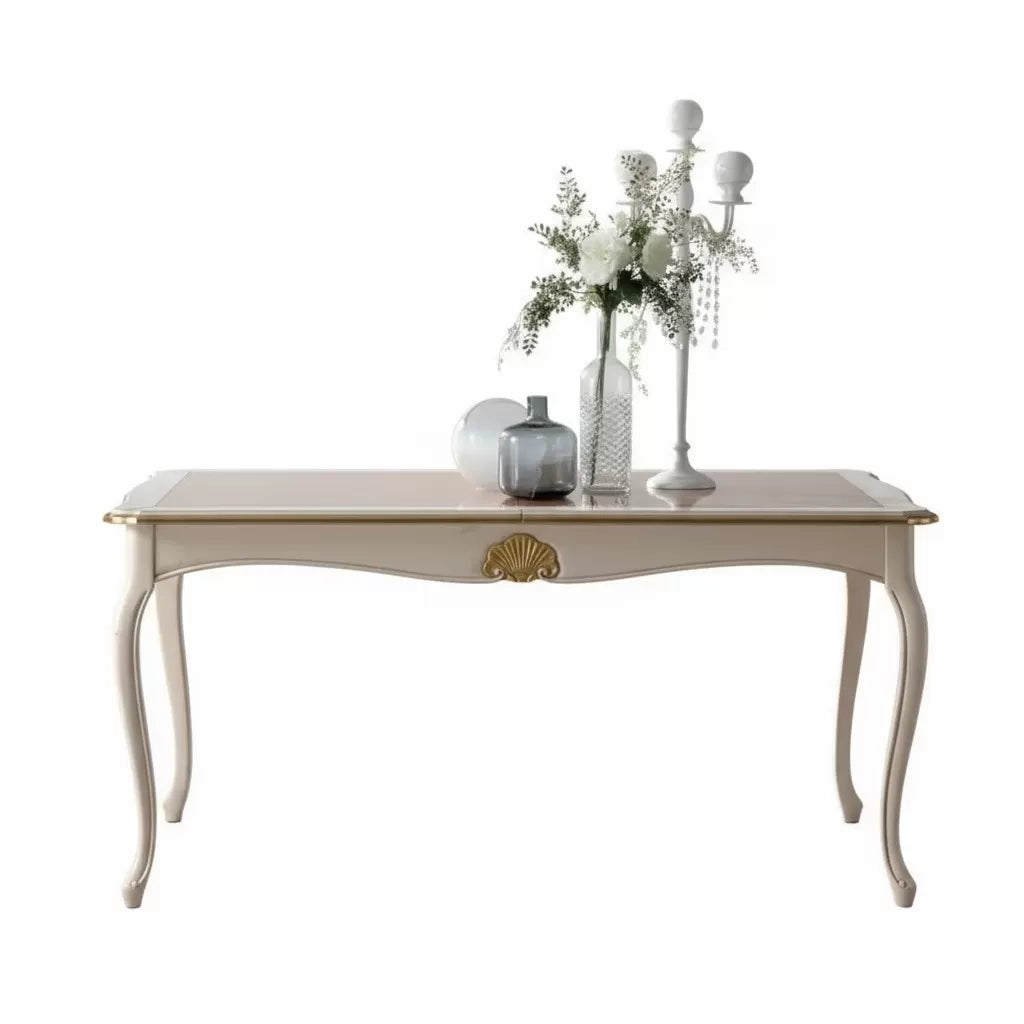 Tavolo rettangolare allungabile legno shabby decori oro 160x100x78 - Mobili 2G