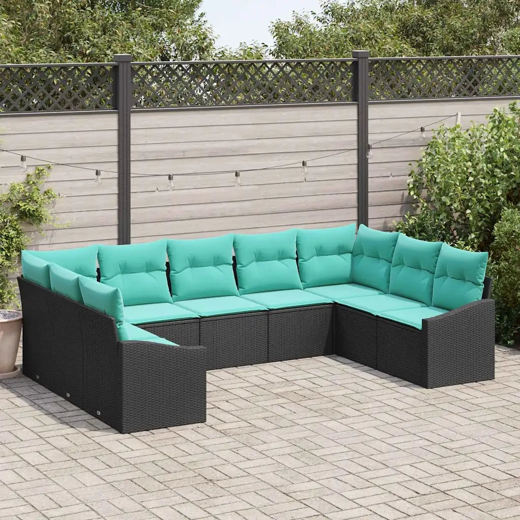 Set di divani con cuscino 9 pcs Nero polyrattan