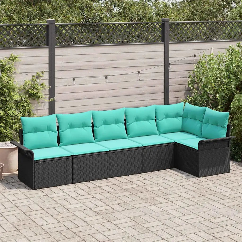 Set Divano da Giardino con archiviazione 6 pcs Nero polyrattan