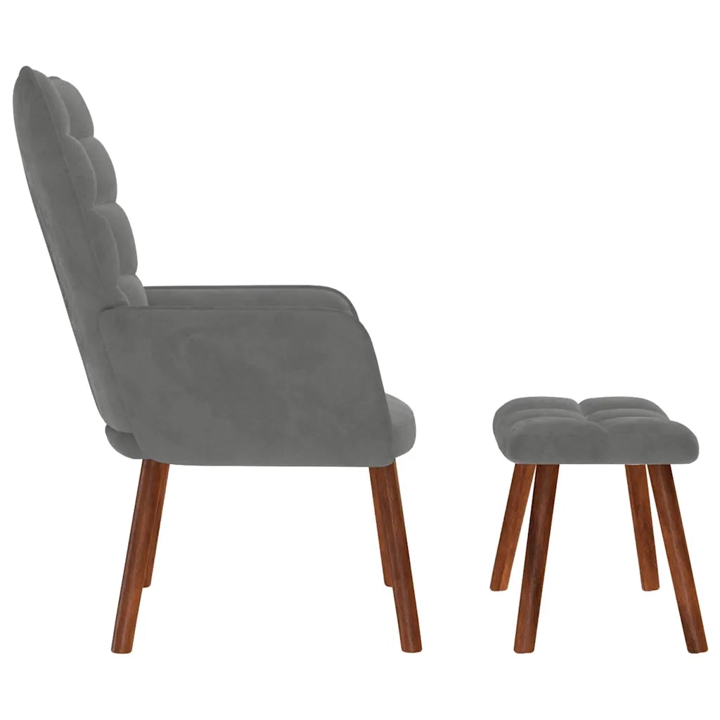 Divano Sedia-Poltrona Relax con Sgabello in Velluto Grigio Scuro