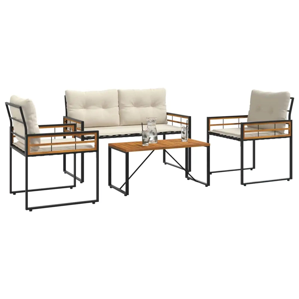 Set di Mobili da Esterno con cuscino 4 pz | Set Salotto da Giardino Crema