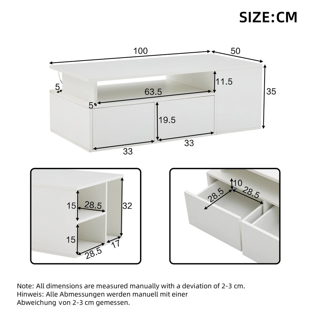 Tavolino da Caff¨¨ con LED e Cassetti ¨C MINIMAL ¨C Bianco, 100x50x35
