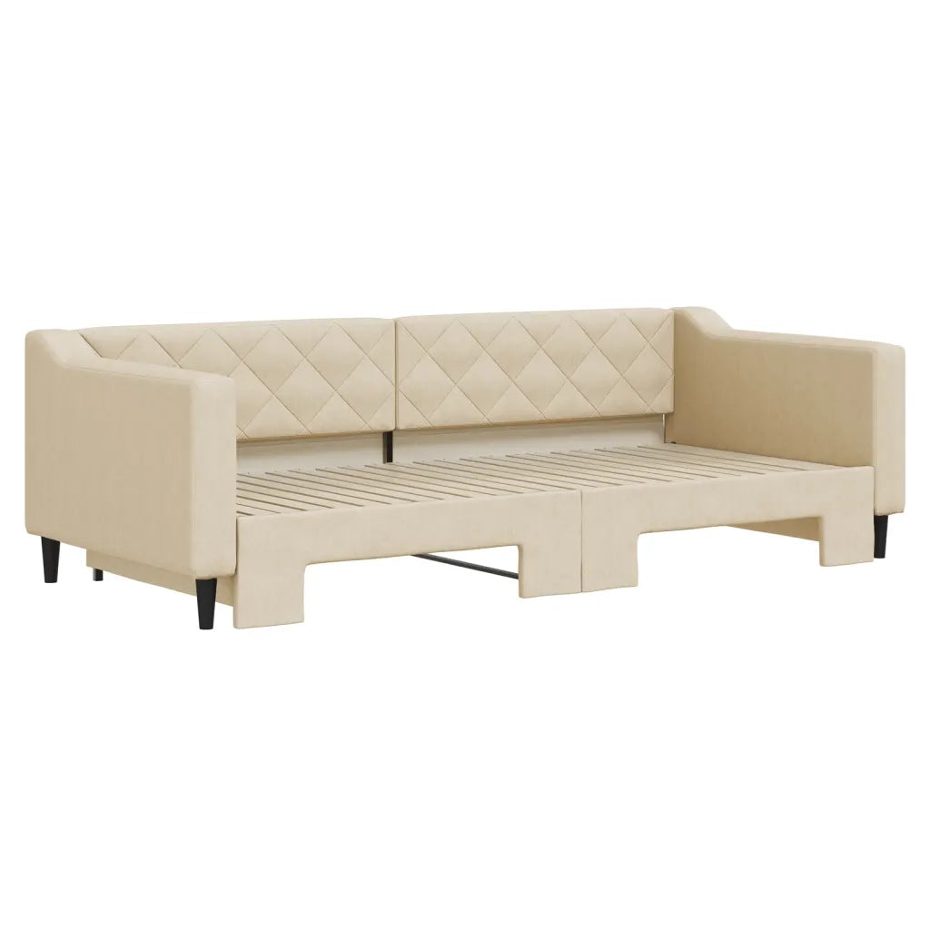 Divano Letto con Letto Estraibile Crema 90x200 cm in Tessuto 3197430