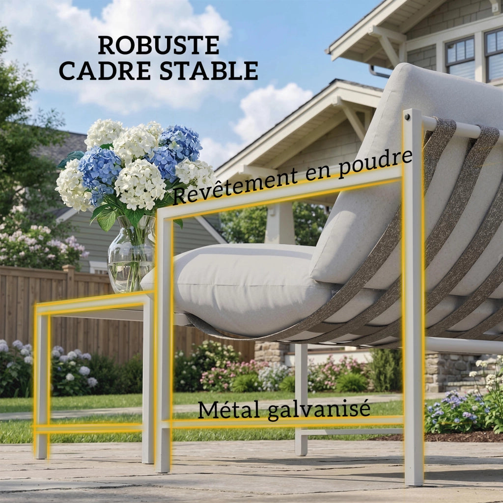 Divano 2 posti con cuscini e tavolo basso in vetro ¨C zephmum ¨C grigio chiaro 125x80x64cm