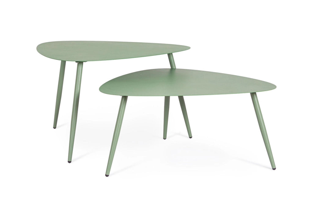 Set 2 Pezzi Tavolini per Esterno in Acciaio Verniciato Yvonne Sagom Verde Salvia