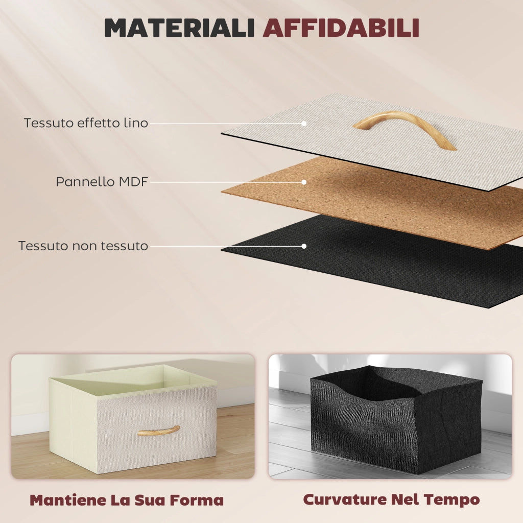 Cassettiera 4 Cassetti Pieghevoli 45x30x94,5 cm Struttura in Acciaio e Tessuto Beige