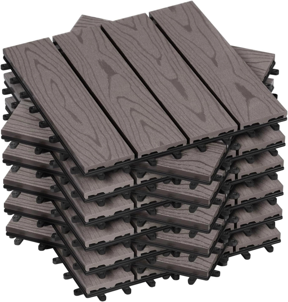 GTF002hco Piastrelle per Pavimenti da Esterno Balcone/Giardino/Terrazza Pavimentazione ad Incastro in WPC, Legno Composito (11 Pannelli / 1 m²) Caffè