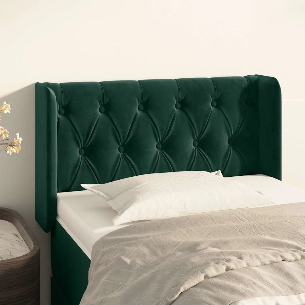 Testiera ad Orecchio-Testata con Orecchie Verde Scuro 83x16x78/88 cm in Velluto 602637