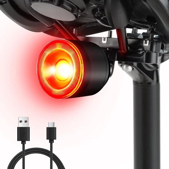 Luci di illuminazione per bicicletta - Luce posteriore - Luci di illuminazione per bicicletta intelligenti - Schaltamento automatico sensibile al freno - Ricaricabile via USB - IP65 impermeabile all'acqua - Angolo di inclinazione regolabile di 220°