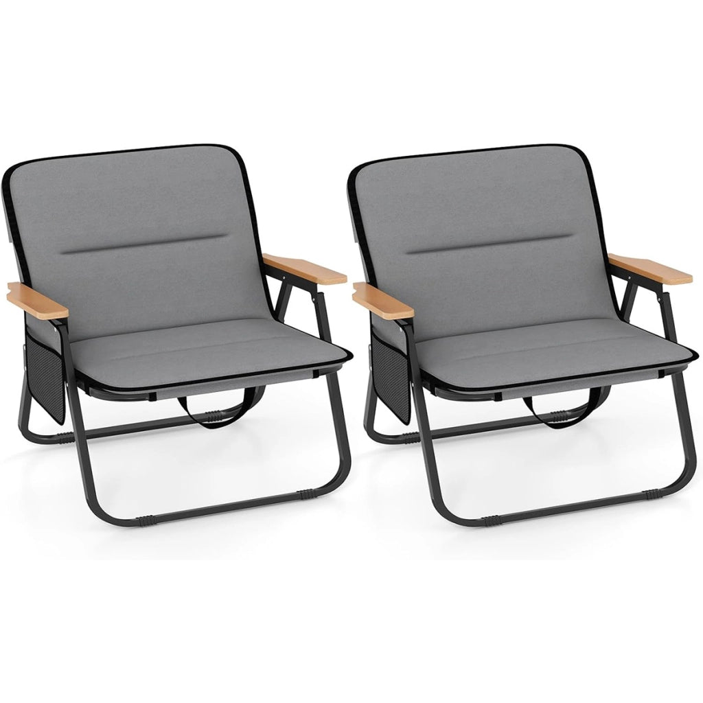 Set di 2 sedie da campeggio pieghevoli con cuscino rimovibile, Sedie portatili resistenti per spazi esterno Grigio-Poltrone e sdraio
