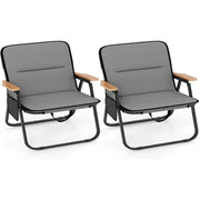 Set di 2 sedie da campeggio pieghevoli con cuscino rimovibile, Sedie portatili resistenti per spazi esterno Grigio-Poltrone e sdraio