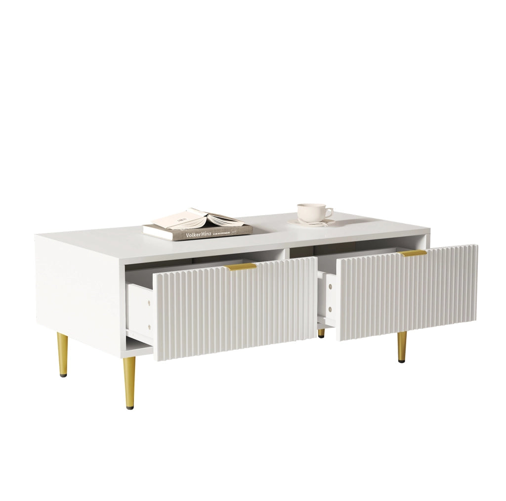 Tavolino da caffè bianco e oro con 2 cassetti, 100 x 50 x 40 cm